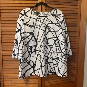 Black and White Alfaro Blouse with Flare Sleeves